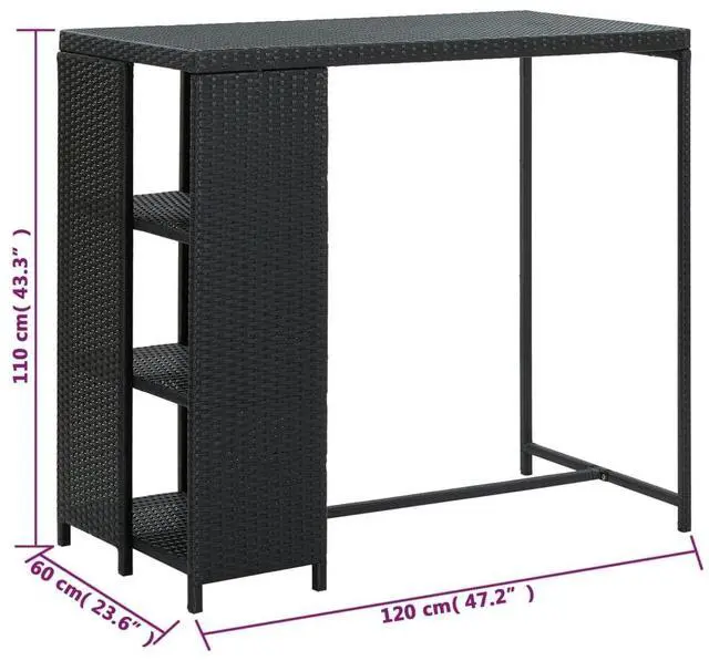 Alt view image 7 of 16 - vidaXL Bar Table with Storage Rack Black Poly Rattan Dining Room Kitchen Table
