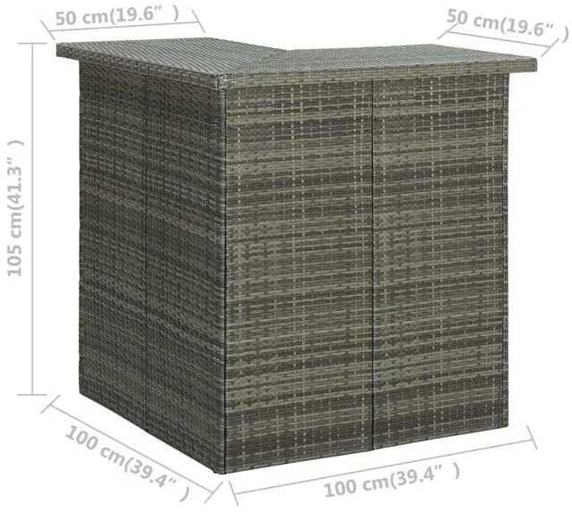 Alt view image 7 of 13 - vidaXL Corner Bar Table Gray Poly Rattan Dining Room Kitchen Counter Table