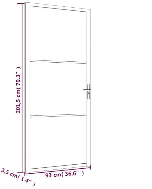 Alt view image 6 of 7 - vidaXL Interior Door Bathroom Bedroom 36.6"x79.3" Black ESG Glass and Aluminum