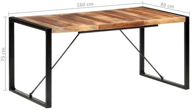 Alt view image 12 of 13 - vidaXL Dining Table 63"x31.5"x29.5" Solid Wood with Sheesham Finish