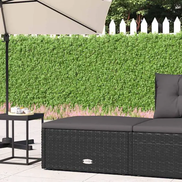 Main image of vidaXL Patio Furniture Ottoman Wicker Footstool with Cushion Black Poly Rattan