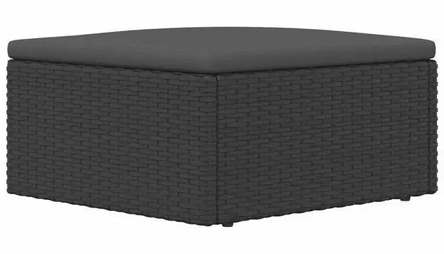 Alt view image 5 of 7 - vidaXL Patio Furniture Ottoman Wicker Footstool with Cushion Black Poly Rattan