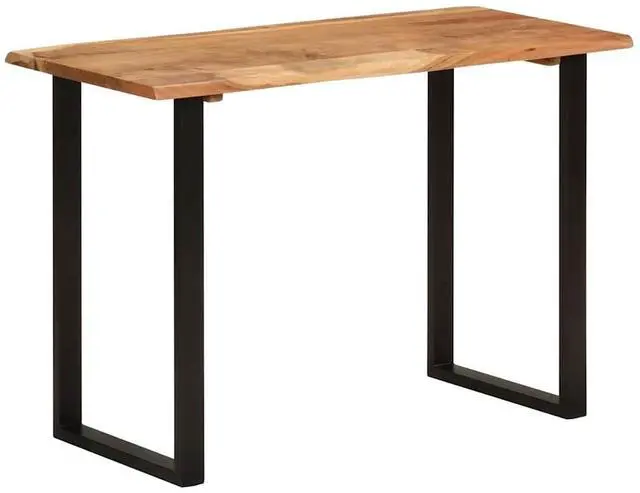 Alt view image 2 of 7 - vidaXL Dining Table, Natural Edges Tabletop with Black Power-Coated Steel Legs, Rustic Design Bistro Table for Dining Room, Kitchen, Solid Acacia Wood, 43.3''x19.6''x30''
