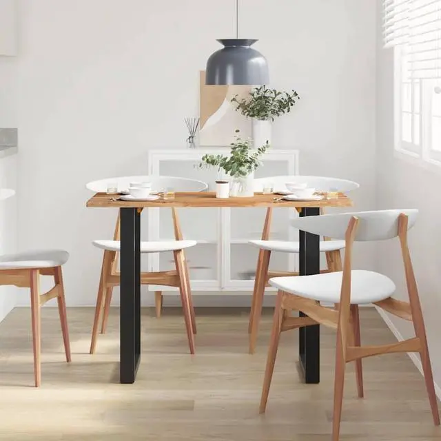 Alt view image 3 of 7 - vidaXL Dining Table, Natural Edges Tabletop with Black Power-Coated Steel Legs, Rustic Design Bistro Table for Dining Room, Kitchen, Solid Acacia Wood, 43.3''x19.6''x30''