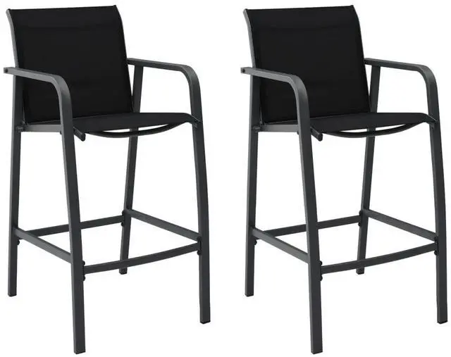 Alt view image 5 of 11 - vidaXL Patio Bar Chairs 2 pcs Black Textilene