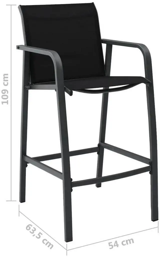 Alt view image 8 of 11 - vidaXL Patio Bar Chairs 2 pcs Black Textilene