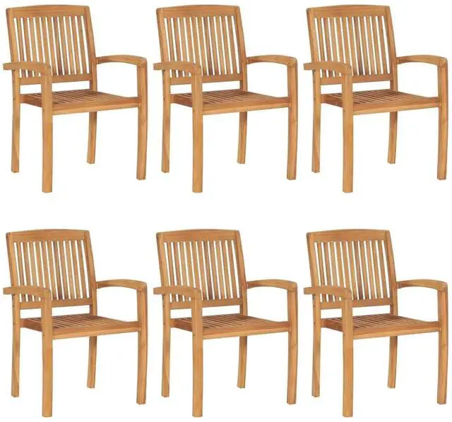 Alt view image 7 of 7 - vidaXL 6x Solid Teak Wood Stacking Patio Chairs with Cushions Garden Seating