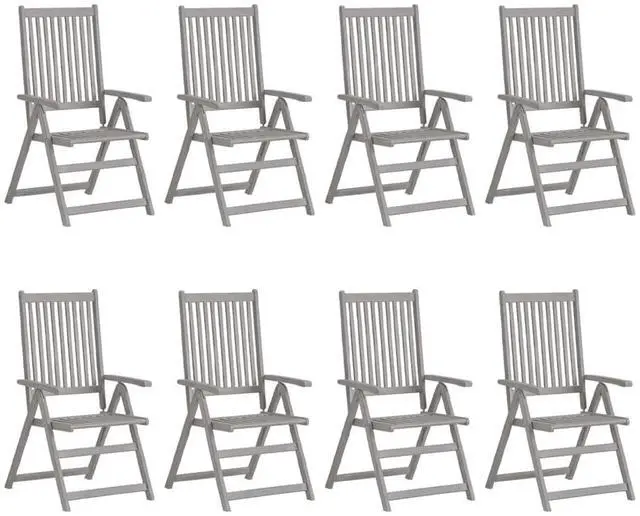 Alt view image 2 of 7 - vidaXL Patio Reclining Chairs with Cushions Furniture 8 Pcs Gray Acacia Wood
