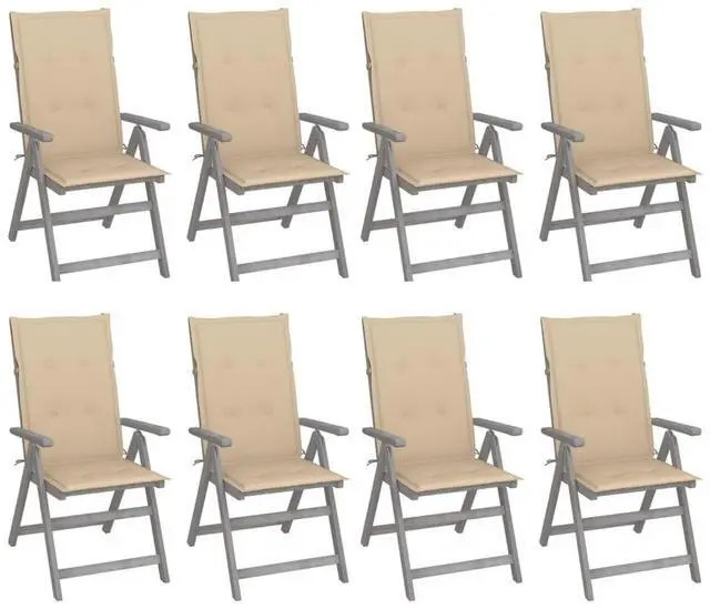 Main image of vidaXL Patio Reclining Chairs with Cushions Furniture 8 Pcs Gray Acacia Wood