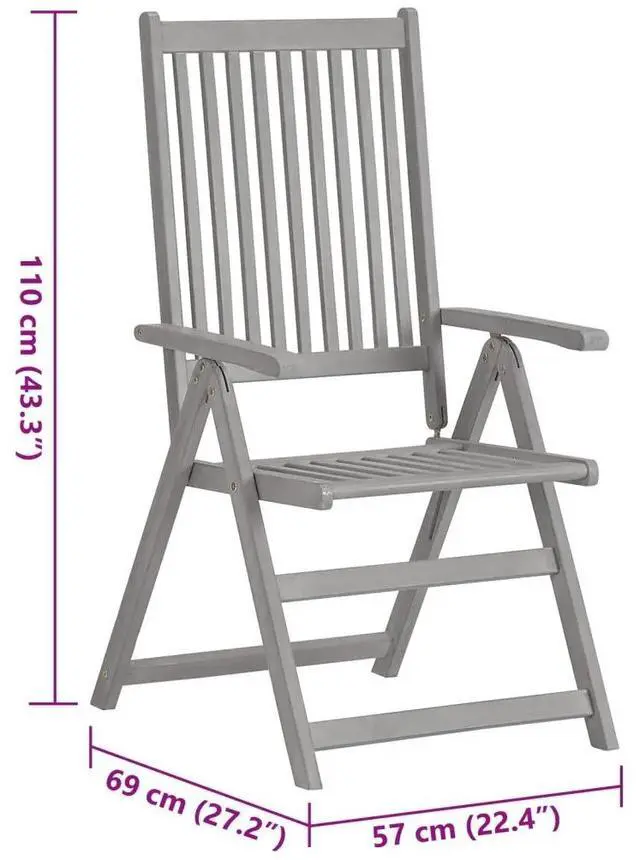 Alt view image 4 of 7 - vidaXL Patio Reclining Chairs with Cushions Furniture 8 Pcs Gray Acacia Wood
