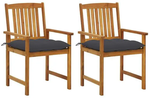 Alt view image 7 of 7 - vidaXL 2x Solid Acacia Wood Patio Chairs with Cushions Garden Lounge Seating