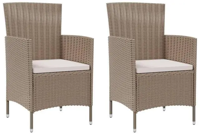 Alt view image 17 of 18 - vidaXL Patio Chairs with Cushions 2 pcs Poly Rattan Beige