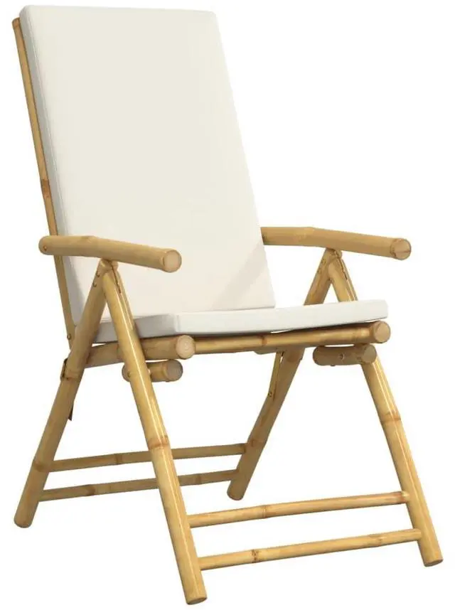 Alt view image 3 of 7 - vidaXL Garden Reclining Chair Set of 4 Cream White Bamboo Four-piece set
