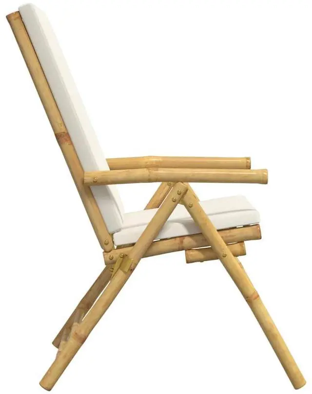 Alt view image 5 of 7 - vidaXL Garden Reclining Chair Set of 4 Cream White Bamboo Four-piece set