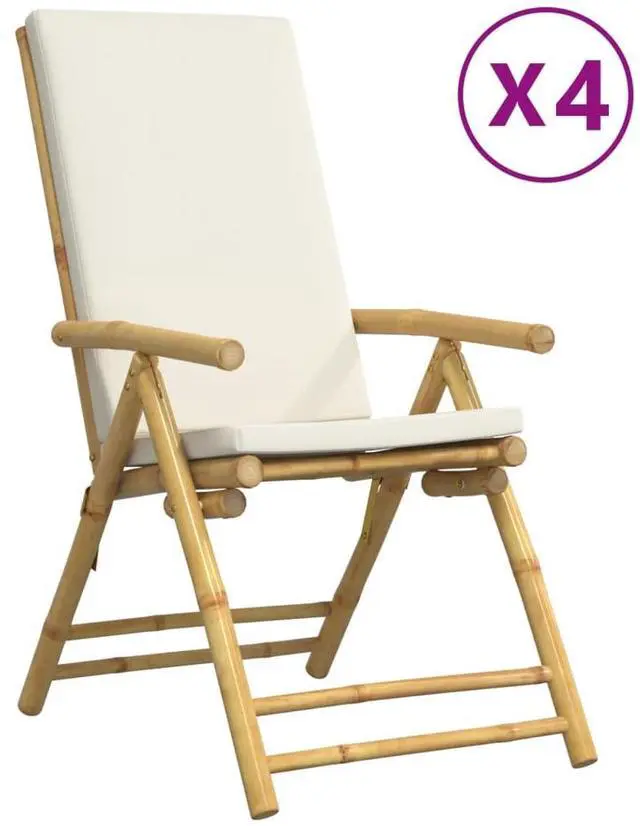 Alt view image 2 of 7 - vidaXL Garden Reclining Chair Set of 4 Cream White Bamboo Four-piece set