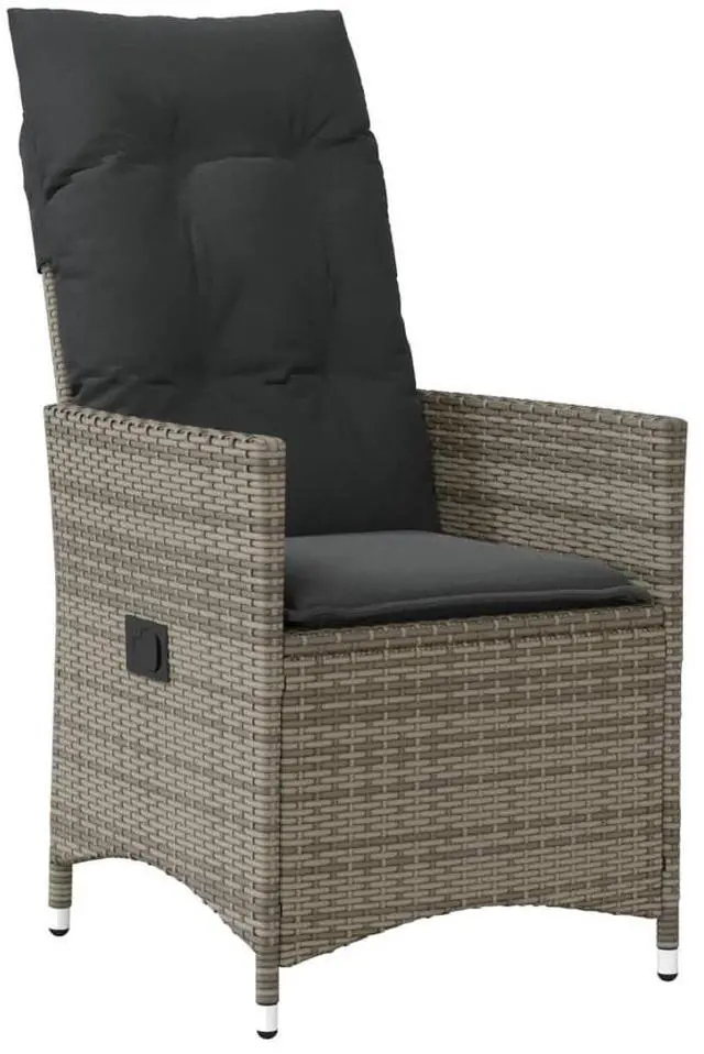 Alt view image 2 of 7 - vidaXL Reclining Patio Chair with Cushions Outdoor Garden Gray Poly Rattan