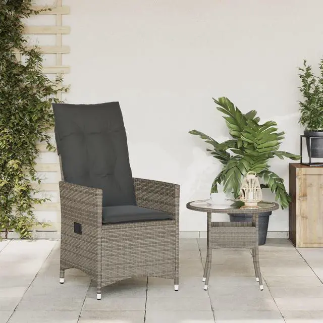 Alt view image 3 of 7 - vidaXL Reclining Patio Chair with Cushions Outdoor Garden Gray Poly Rattan