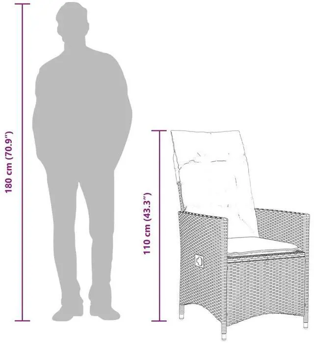 Alt view image 4 of 7 - vidaXL Reclining Patio Chair with Cushions Outdoor Garden Gray Poly Rattan