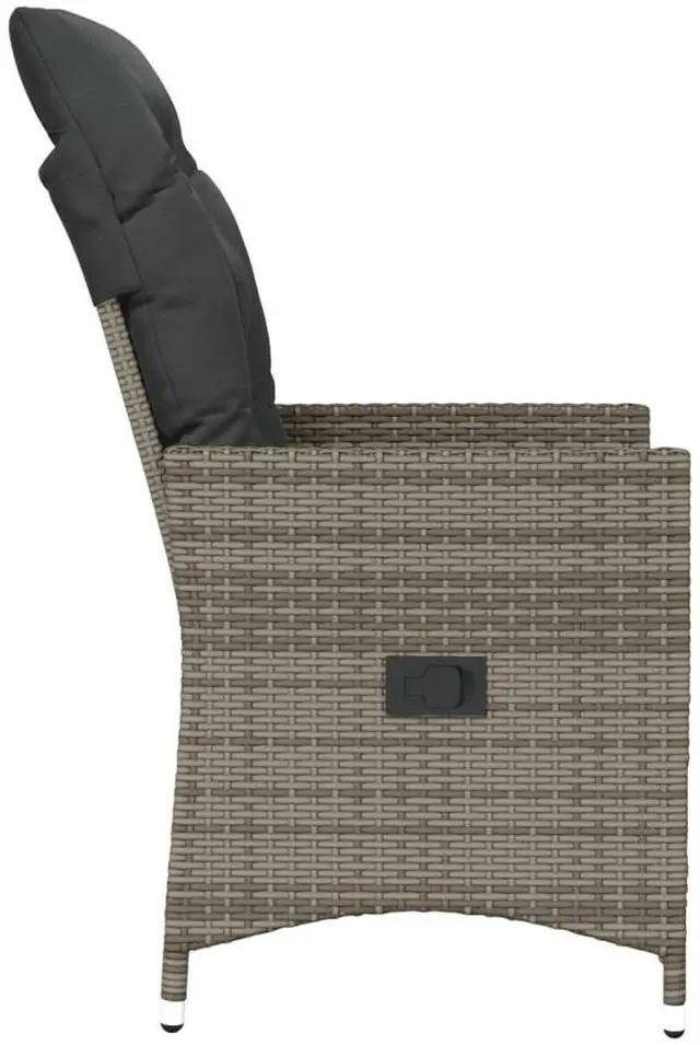 Alt view image 5 of 7 - vidaXL Reclining Patio Chair with Cushions Outdoor Garden Gray Poly Rattan