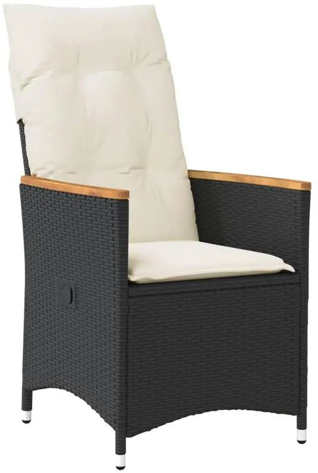 Alt view image 2 of 7 - vidaXL Reclining Patio Chair with Cushions Outdoor Garden Black Poly Rattan
