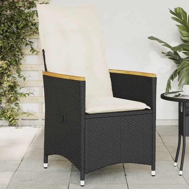 Main image of vidaXL Reclining Patio Chair with Cushions Outdoor Garden Black Poly Rattan
