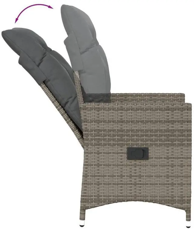 Alt view image 7 of 7 - vidaXL Reclining Patio Chair with Cushions Outdoor Garden Gray Poly Rattan