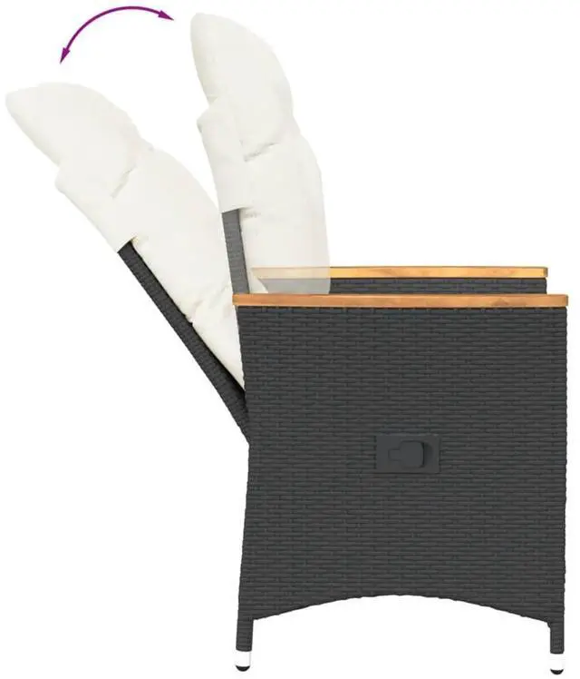 Alt view image 7 of 7 - vidaXL Reclining Patio Chair with Cushions Outdoor Garden Black Poly Rattan