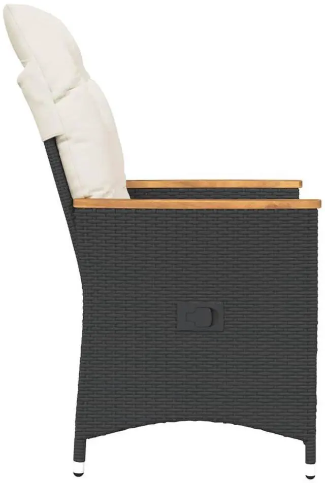 Alt view image 5 of 7 - vidaXL Reclining Patio Chair with Cushions Outdoor Garden Black Poly Rattan