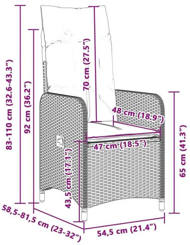 Alt view image 4 of 7 - vidaXL Reclining Patio Chairs with Cushions Furniture 2 Pcs Gray Poly Rattan