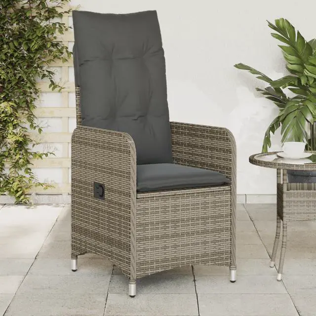 Main image of vidaXL Reclining Patio Chairs with Cushions Furniture 2 Pcs Gray Poly Rattan