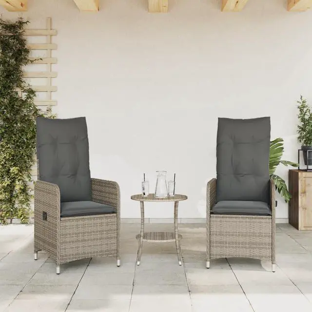 Alt view image 3 of 7 - vidaXL Reclining Patio Chairs with Cushions Furniture 2 Pcs Gray Poly Rattan