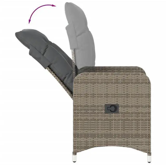 Alt view image 7 of 7 - vidaXL Reclining Patio Chairs with Cushions Furniture 2 Pcs Gray Poly Rattan