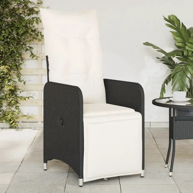 Main image of vidaXL Reclining Patio Chair with Cushions Outdoor Furniture Black Poly Rattan