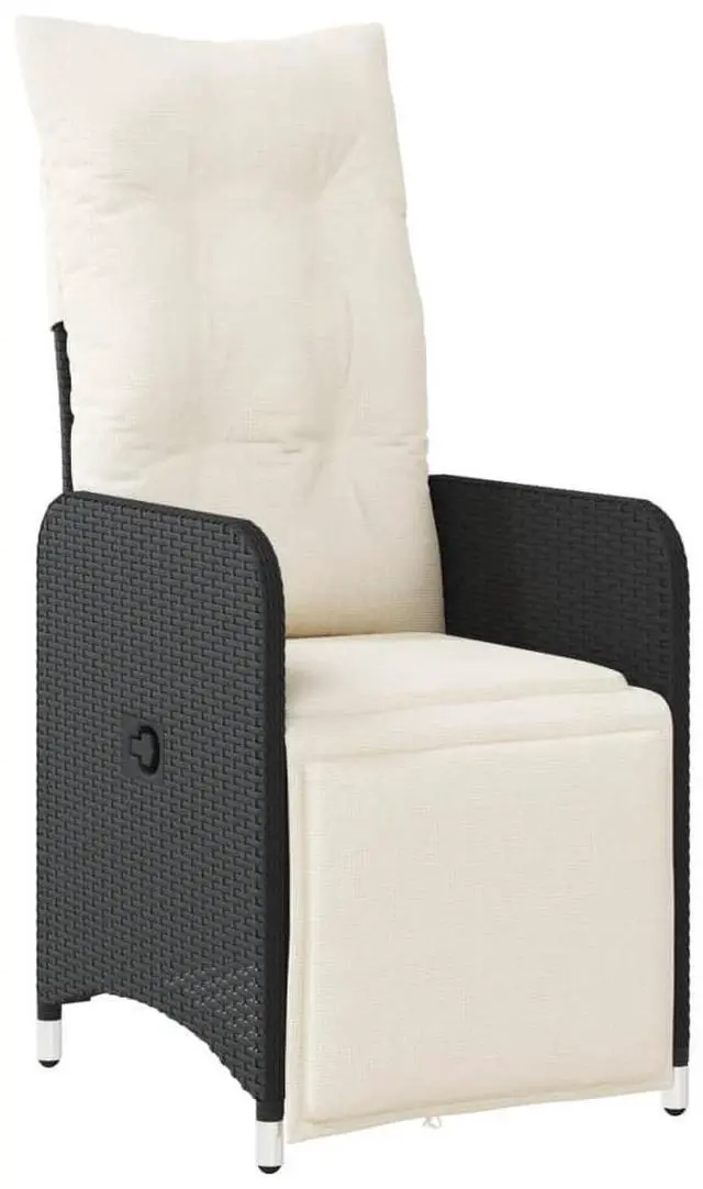 Alt view image 2 of 7 - vidaXL Reclining Patio Chair with Cushions Outdoor Furniture Black Poly Rattan