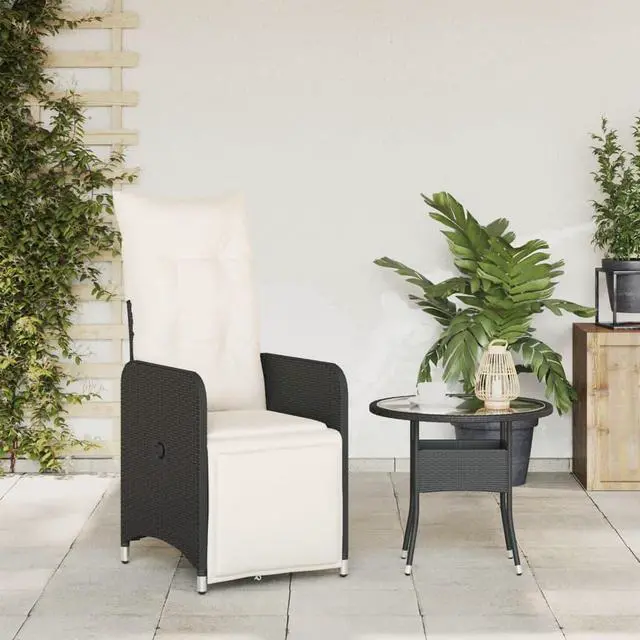 Alt view image 3 of 7 - vidaXL Reclining Patio Chair with Cushions Outdoor Furniture Black Poly Rattan