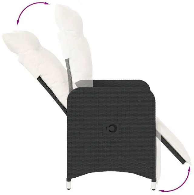 Alt view image 7 of 7 - vidaXL Reclining Patio Chair with Cushions Outdoor Furniture Black Poly Rattan