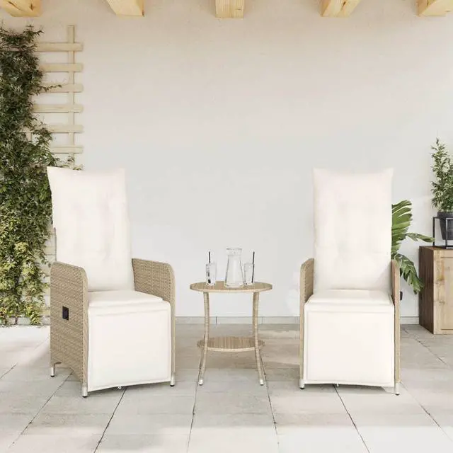 Alt view image 3 of 7 - vidaXL Reclining Patio Chairs with Cushions Furniture 2 Pcs Beige Poly Rattan