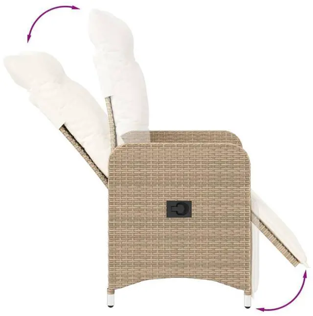 Alt view image 7 of 7 - vidaXL Reclining Patio Chairs with Cushions Furniture 2 Pcs Beige Poly Rattan