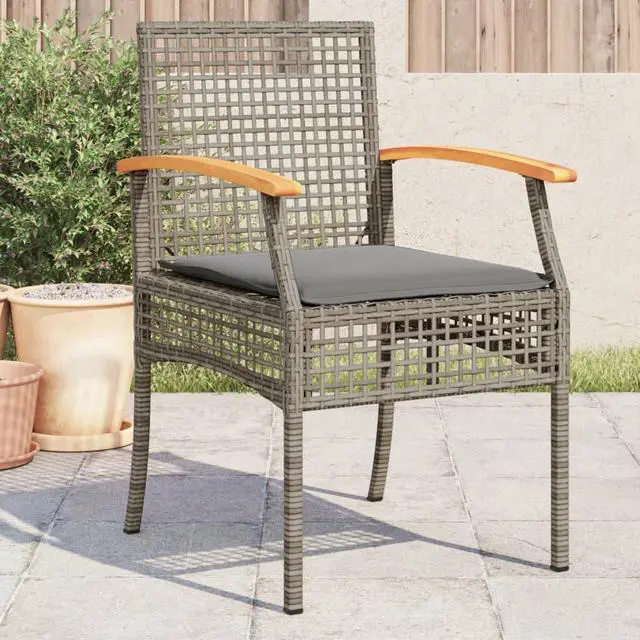 Main image of vidaXL Patio Chairs with Cushions Outdoor 4 Pcs Gray Poly Rattan Acacia Wood