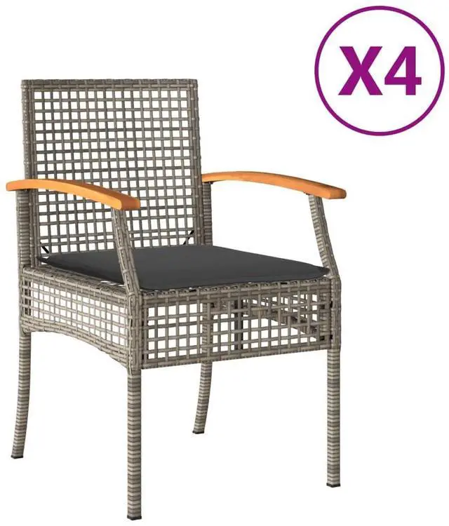 Alt view image 2 of 7 - vidaXL Patio Chairs with Cushions Outdoor 4 Pcs Gray Poly Rattan Acacia Wood