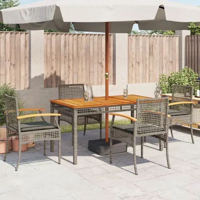 Alt view image 3 of 7 - vidaXL Patio Chairs with Cushions Outdoor 4 Pcs Gray Poly Rattan Acacia Wood