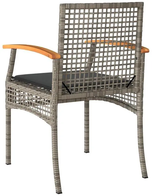 Alt view image 7 of 7 - vidaXL Patio Chairs with Cushions Outdoor 4 Pcs Gray Poly Rattan Acacia Wood