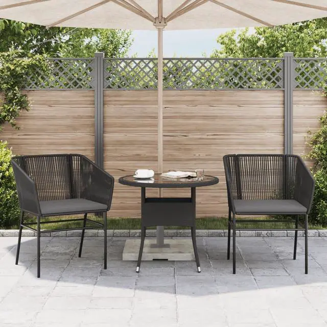 Alt view image 3 of 7 - vidaXL Patio Chairs with Cushions Seating Garden Outdoor 2 Pcs Black Poly Rattan