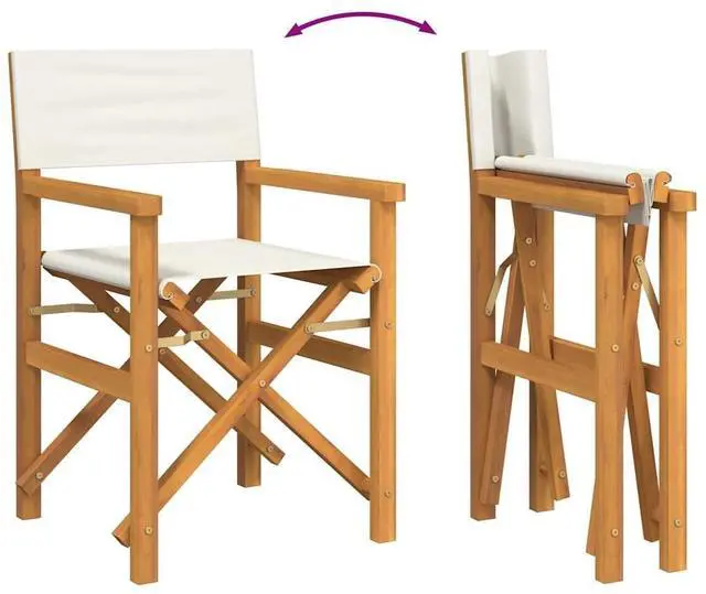 Alt view image 6 of 7 - vidaXL Director's Chair Cream, Teak Solid Teak wood, Polyester Standard