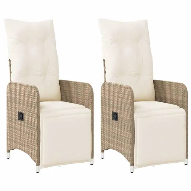 Alt view image 2 of 7 - vidaXL Reclining Patio Chairs with Cushions Furniture 2 Pcs Beige Poly Rattan