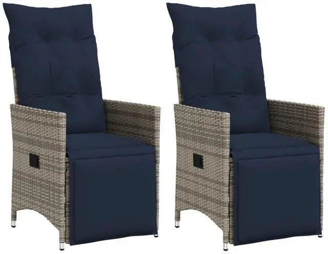 Main image of vidaXL Reclining Patio Chairs with Cushions Outdoor 2 Pcs Gray Poly Rattan