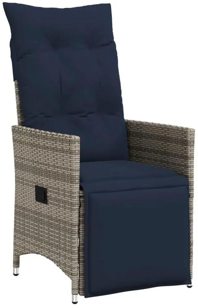 Alt view image 3 of 7 - vidaXL Reclining Patio Chairs with Cushions Outdoor 2 Pcs Gray Poly Rattan