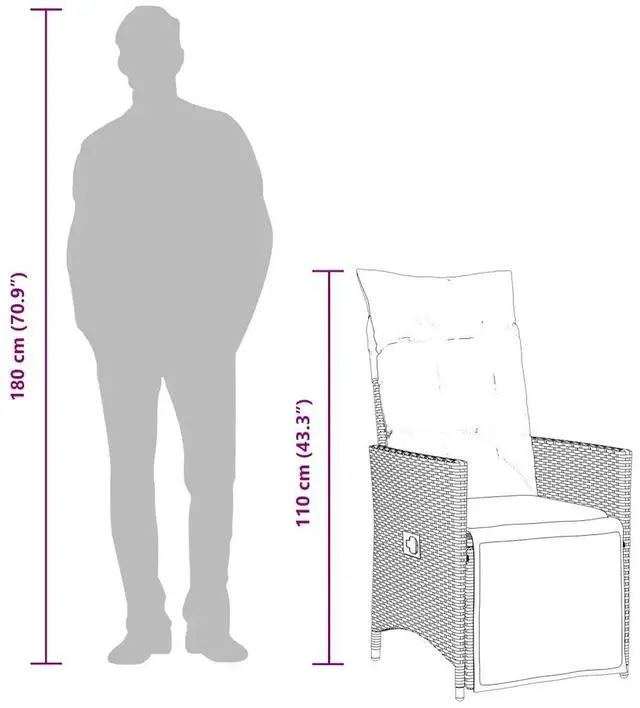 Alt view image 4 of 7 - vidaXL Reclining Patio Chairs with Cushions Outdoor 2 Pcs Gray Poly Rattan