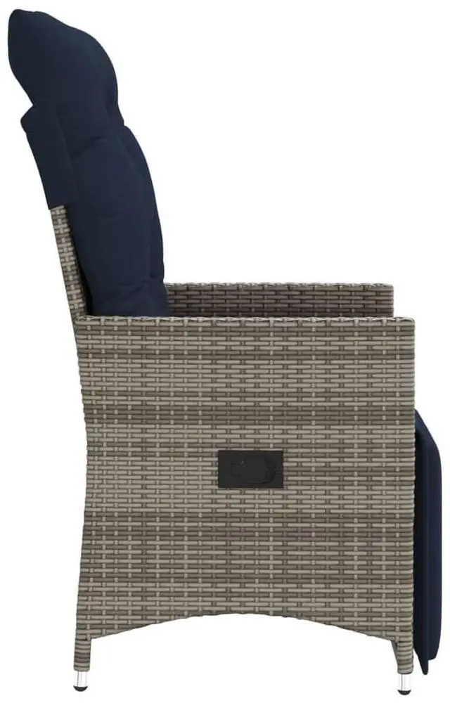 Alt view image 5 of 7 - vidaXL Reclining Patio Chairs with Cushions Outdoor 2 Pcs Gray Poly Rattan