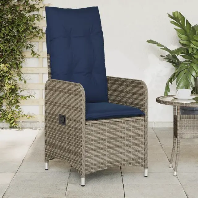 Main image of vidaXL Reclining Patio Chair with Cushions Outdoor Furniture Gray Poly Rattan